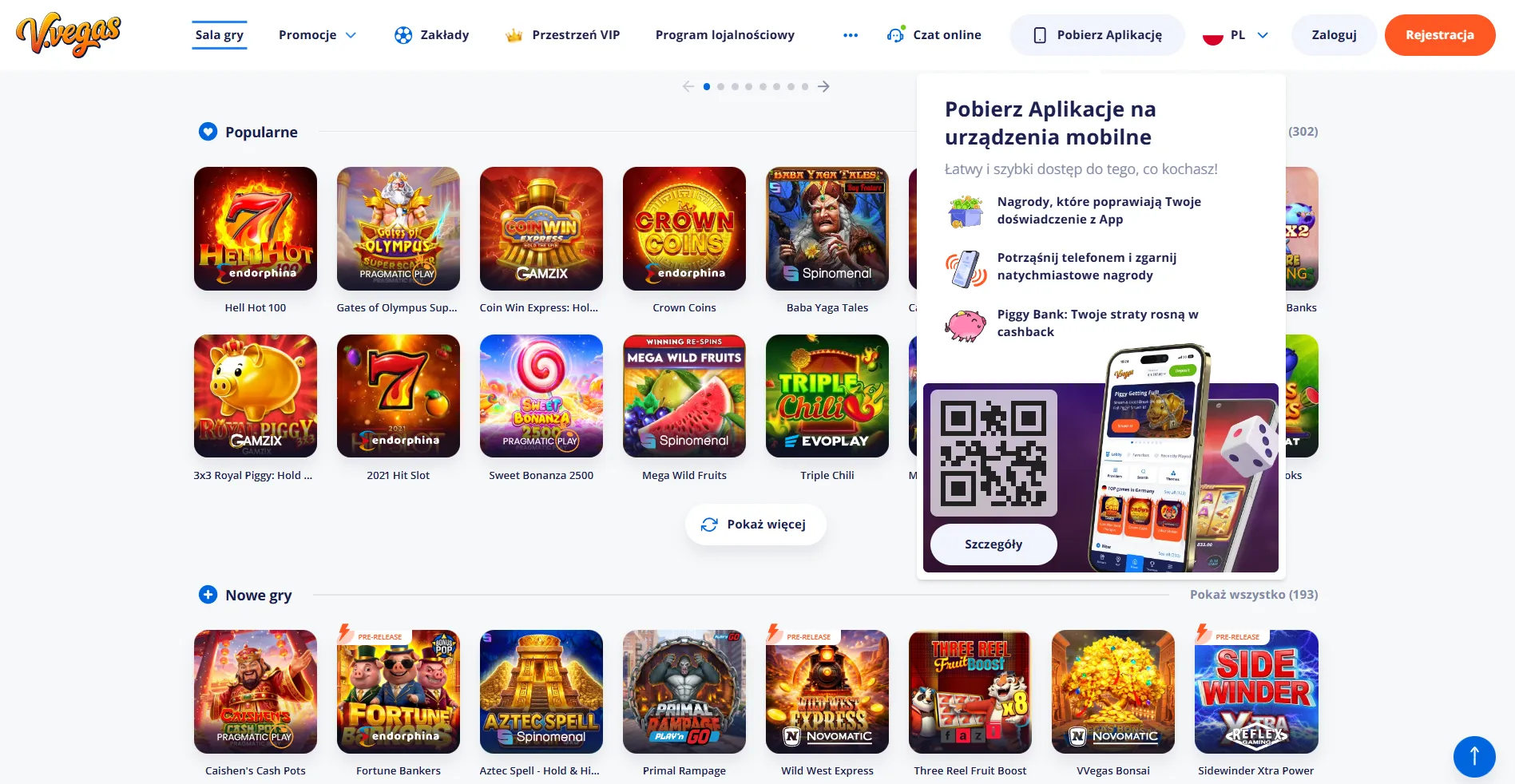 Vulkan Vegas aplikacja – ekran główny na urządzeniu mobilnym