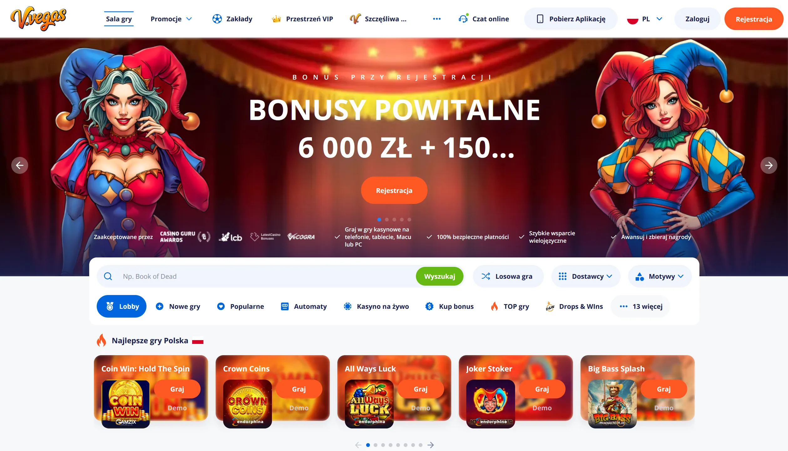 Vulkan Vegas logowanie — ekran główny platformy